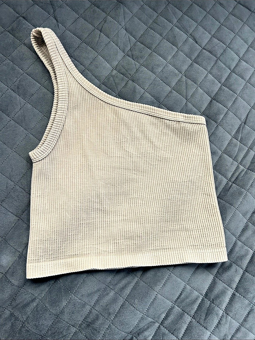Nikibiki Ribbed One Shoulder Crop Top in Beige